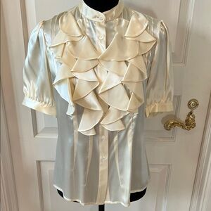 Saks Fifth Avenue Cream Satin Ruffle Blouse